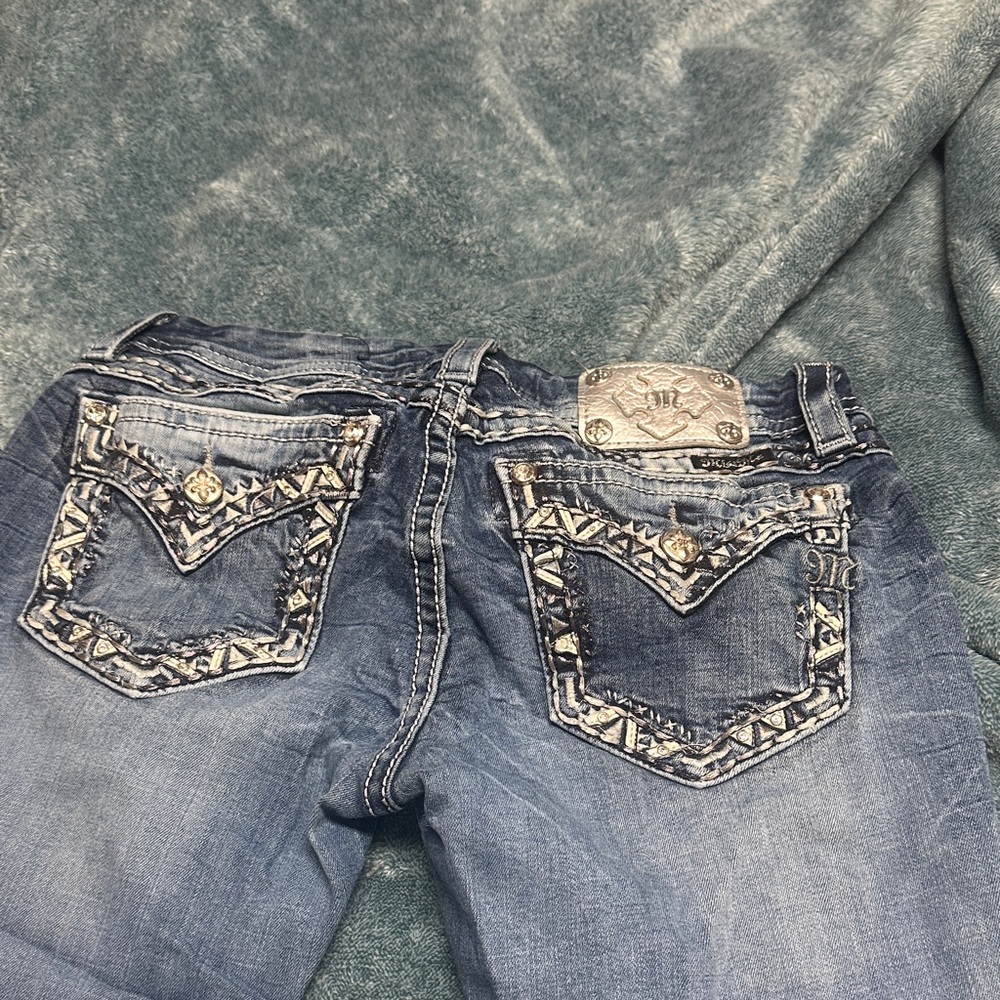 Miss Me Blue Cropped Jeans with Silver Accents